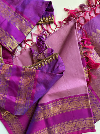 Lavender Gold zari pure traditional pure kanchi pattu saree handwoven vaira oosi kanchi pattu saree fine weave kanchi pattu bridal