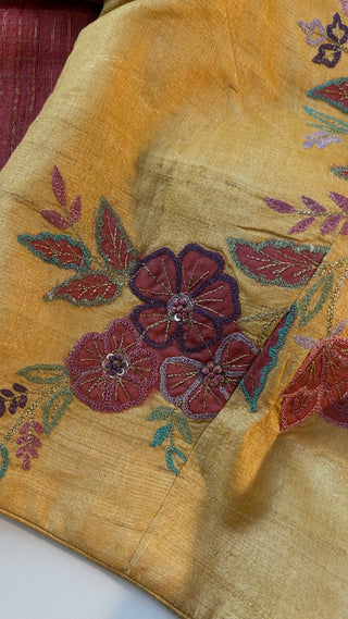 Salmon pink saree Handloom silk Tussar with embroidery silk blouses zari borders and fine checks Partywear bridesmaids