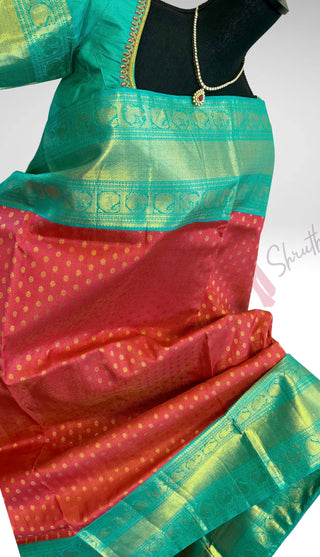 Bridal Vairaoosi butta Pink Teal Green kanjivaram silk saree with stitched Indian wedding muhurtam silk bridal blouse online shopping usa Diwali