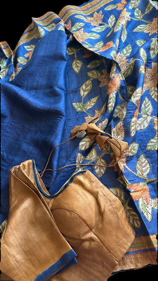 tussar katan silk saree usavtussar katan saree usa hand painted saree online usa partywear saree easy drape saree online usa