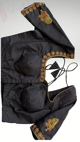 Pure silk Hand Embriodered black blouses stitched online USA