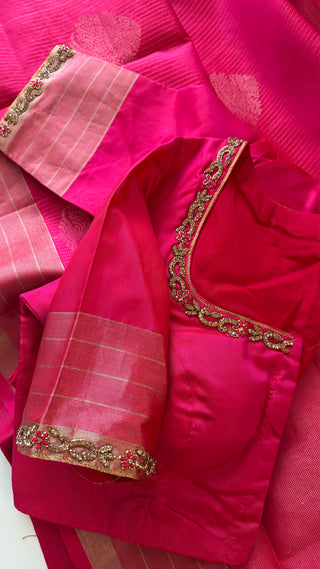 Pure Soft Silk Saree pink silk saree with embroidered  Stitched Blouse Indian Saree Online USA Ready to Ship Saree Online USA Easy Drape
