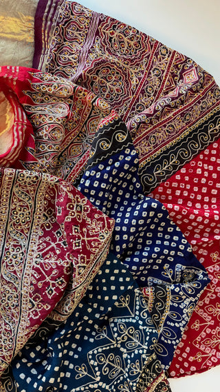 Bandhej silk handdone bhandhani pure gajji silk duppatta blue embroidered