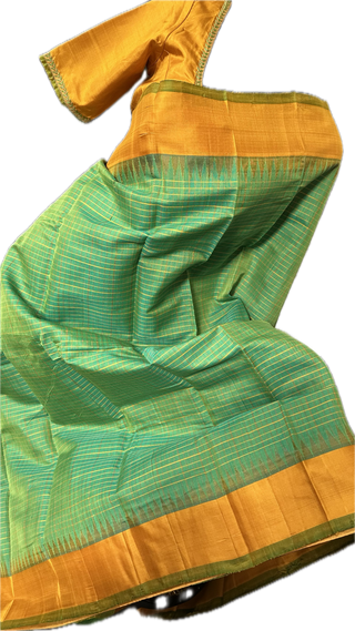 Gadwal handwoven silk cototn body saree with embroidered stitched blouse