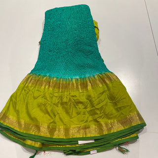 Pure Bandhej Kanjivaram pastel  turquoise Embroidered Silk Saree pure silk saree silk finish with stitched blouse Partywear pooja wear ready to ship Saree USA