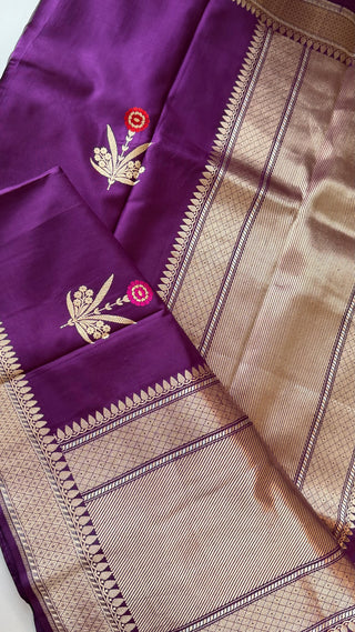 Benerasi Purple raw mango style Handloom silk saree Katan silk saree online shopping with prestitched blouse