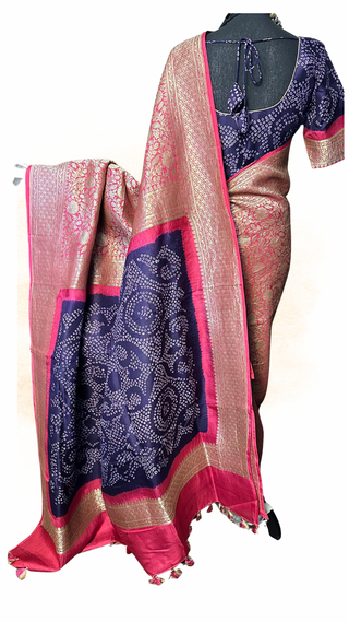 Handloom Bandhini  Benerasi silk saree  copper zari online usa paithani sarees usa comes with stitched blouse
