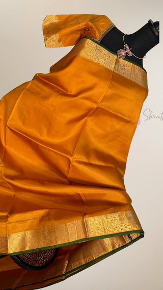 Mustard Yellow Pure Kanjivaram Handloom pure silk Muhurtam Wedding Saree with ready to wear ship Blouse Online USA