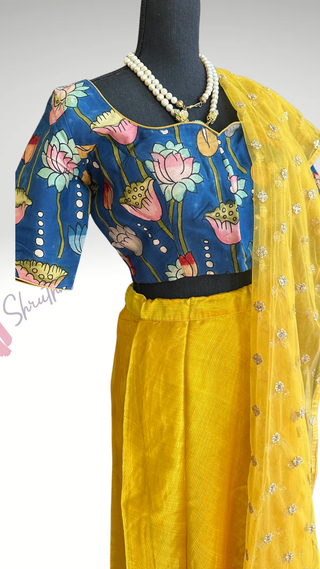 Pure Mangalagiri Cotton Lehenga with pen kalamkari Dupatta Ready to ship Lehenga pavadai dhavani USA indian wedding bridesmaids