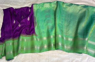 Purple Gadwal handwoven silk saree with embroidered stitched blouse
