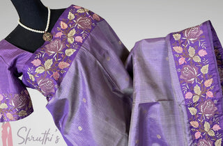 Lavender Embroidered Kanjivaram Silk Saree  Embroidered Blouse – Wedding & Party Wear Saree Online USA