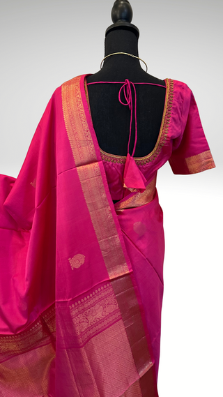 Pink pure  soft silk saree  zari and hand embroidered blouse