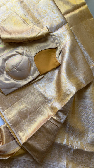 Bridal Gold tissue kanjivaram silk saree stitched blouse online shopping usa Brocade handloom silk saree