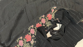 Black  Sequin georgette saree  embroidered with stitched blouses