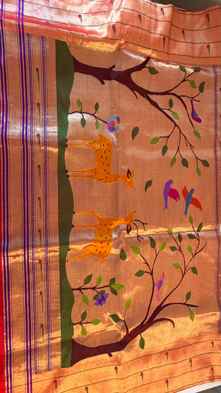 Original Tissue Pure  Paithani silk half over handwoven pastel saree online usa  all over pure zari paithani sarees usa comes with stitched blouse.