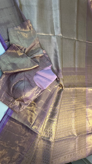Lavender Pure zari Tissue Kanjivaram silk saree with stitched Indian wedding muhurtam silk bridal blouse online shopping usa
