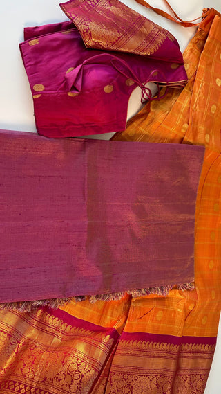Pure Gadwal Pavadai Langa Dhavani tissue pavadai lehenga with stitched blouse