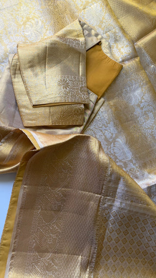 Bridal Gold tissue kanjivaram silk saree stitched blouse online shopping usa Brocade handloom silk saree