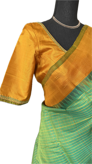 Gadwal handwoven silk cototn body saree with embroidered stitched blouse