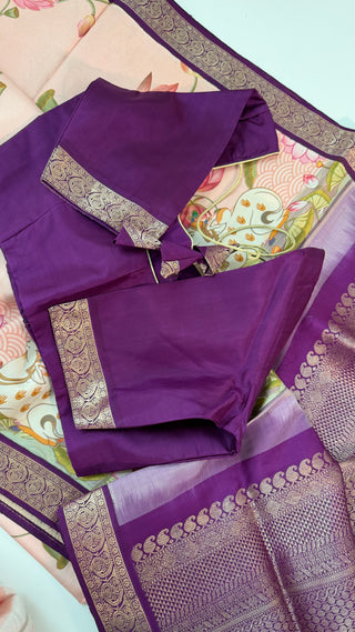 Pure Pichwai kanchi pattu print silk saree with kanchi gold zari  borders and pallu with embroidered blouse online shopping usa pure fusion silk saree usa