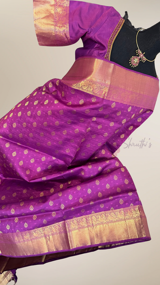 Shade of Purple Pure Kanjivaram Handloom pure silk Muhurtam Wedding Saree with ready to wear ship Blouse Online USA