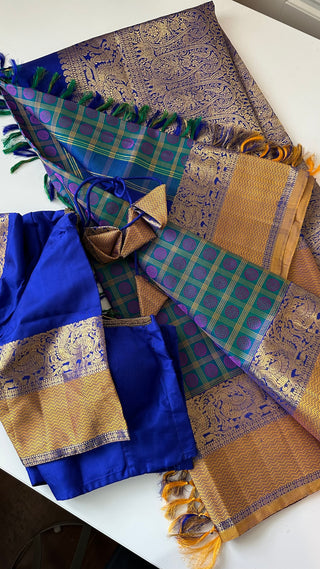 Traditional ayiram butta kanchi pattu saree Brocade pure kanchi BRIDAL peacock blue double color mayil kanchi pattu saree online usa