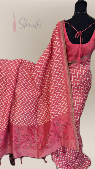 Pink Indian saree Linen saree partywear saree with blouse floral saree sari usa