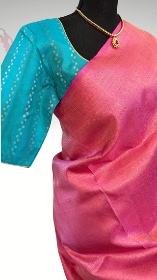 Borderless Handloom silk Pure Purple gold kanchi pattu saree with embroidered blouse