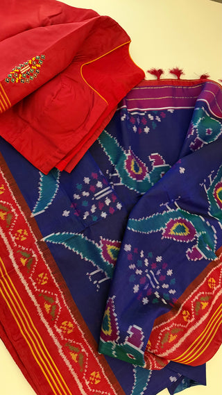 Pure Patan Patola Silk Saree pure silk saree silk finish with Hand embroidered stitched blouse Partywear pooja wear ready to ship Saree USA altered to fit you