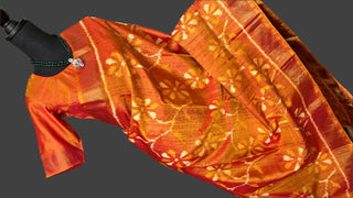 Mustard Gold  double shade patola silk saree with raw silk finish pallu with prestitched blouse