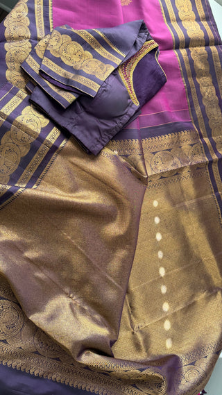Pure Handloom Magenta  kanchi vintage traditional kanchi pattu saree fine weave kanchi pattu bridal paired with hand embroidered blouses made to fit