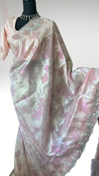 Organza  TissueEmbroidered printed with stitched blouse - party wear Organza