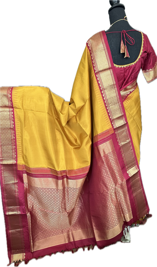 Pure   kanjivaram mustard  silk saree with prestitched blouse