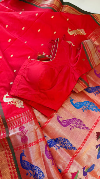 Red Paithani silk saree online usa paithani sarees usa comes with embroidered stitched blouse