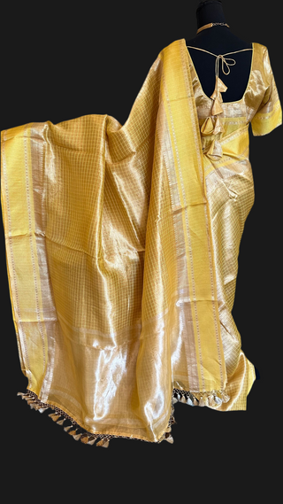 Pure Double Tissue katan Gold Organza  silk saree with blouse online shopping usa