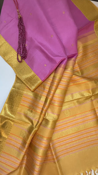 Pure Pastel Lavender Kanchi pattu saree zari Indian wedding saree pure silk saree with stitched blouse usa online shopping