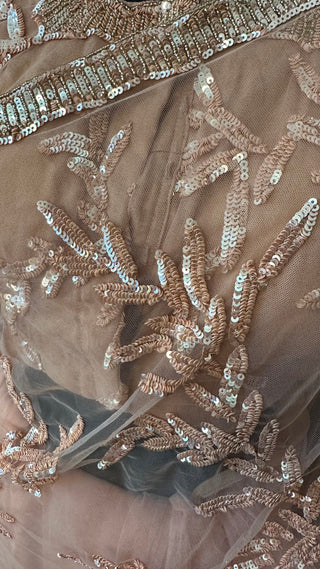 Designer peach embroidered saree with stitched blouse USA