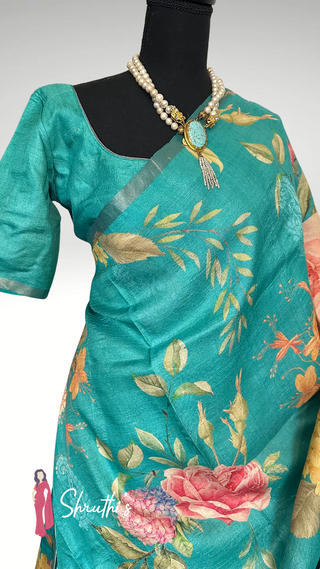 Lightweight pure silk saree with botanical floral design