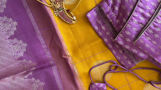 Yellow Lavender pure handwoven kanchi pattu saree with blouse