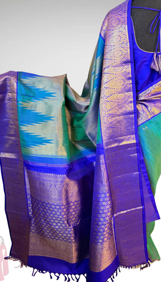 Green bright tissue Kalyanam Indian wedding saree Gold tissue kanjivaram silk saree stitched blouse online shopping usa
