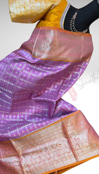 Lavender  Venkatagiri pure silk silver  zari with stitched blouse hand embroidered contrast blouse