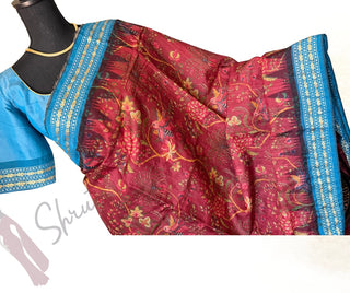 Handloom vidharbha tussar pichwai print tussar silk saree  online and prestitched blouse