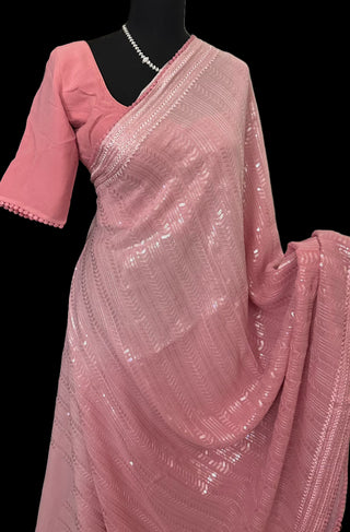 Pure sequin Georgette sarees with prestitched blouse online usa
