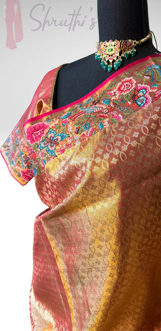 Kalyana pattu wedding Handloom  Kanjivaram Gold Tissue  Brocade embroidery sareePure silk pattumuhurtam saree  Kanjivaram silk saree with prestitched blouse.