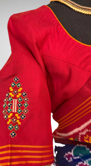 Pure Patan Patola Silk Saree pure silk saree silk finish with Hand embroidered stitched blouse Partywear pooja wear ready to ship Saree USA altered to fit you