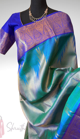 Green bright tissue Kalyanam Indian wedding saree Gold tissue kanjivaram silk saree stitched blouse online shopping usa