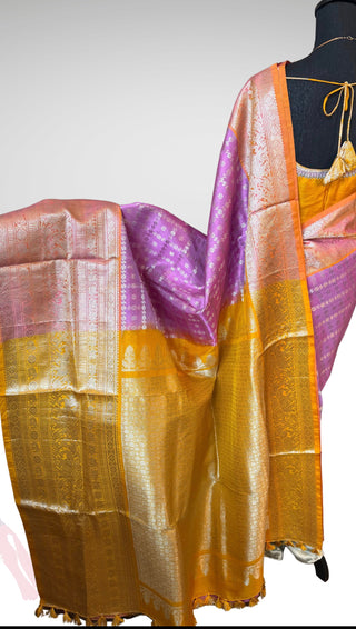 Lavender  Venkatagiri pure silk silver  zari with stitched blouse hand embroidered contrast blouse