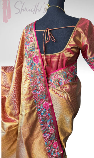 Kalyana pattu wedding Handloom  Kanjivaram Gold Tissue  Brocade embroidery sareePure silk pattumuhurtam saree  Kanjivaram silk saree with prestitched blouse.