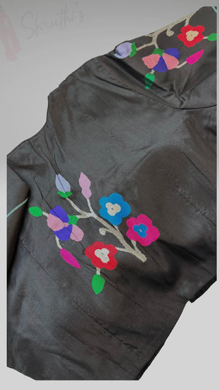 Black paithani blouse silver pure zari Paithani peacock blouse online usa silk blouses ready to wear online shopping blouse online