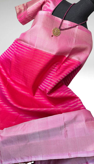 Pure soft silk pink silk saree online usa Pastel soft silk saree usa with pure zari paithani sleeves blouse